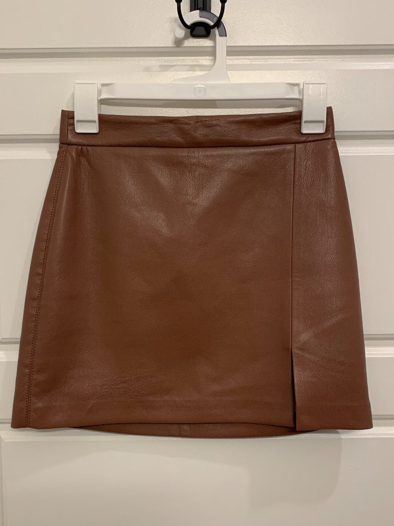 Aritzia Chestnut Brown Faux Leather A-Line Mini Skirt